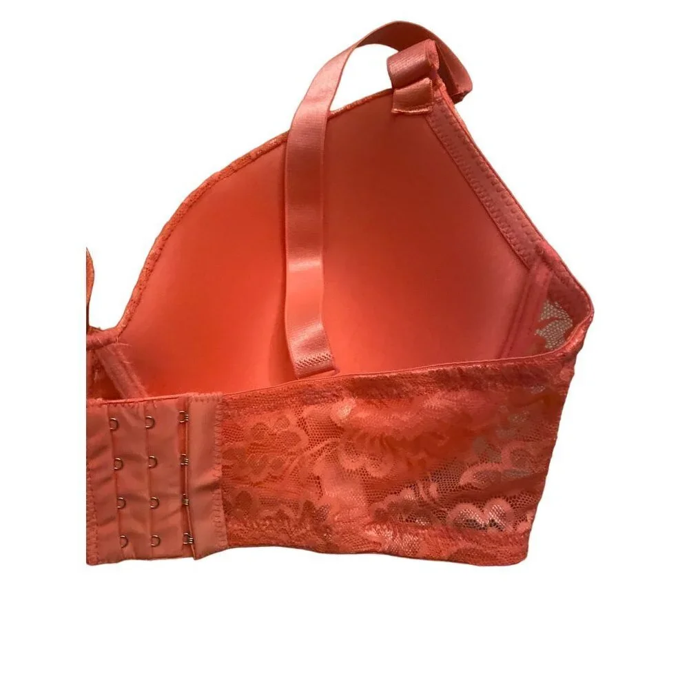 Angelina Plus Size Bra with Lace Decor and Convertible Straps in coral size 38DD